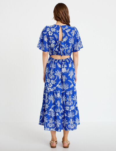 Robe &eacute;vas&eacute;e col v bleu roi femme