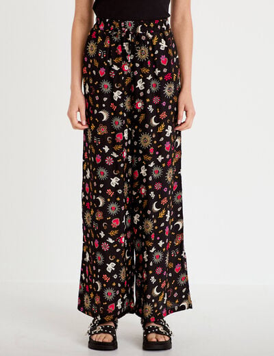 Pantalon large taille standard noir femme
