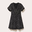 Robe courte évasée col v manches courtes noir femme