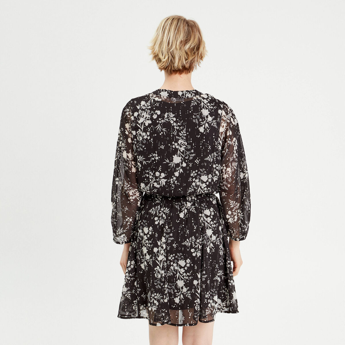 Robe évasée manches 3/4 noir femme