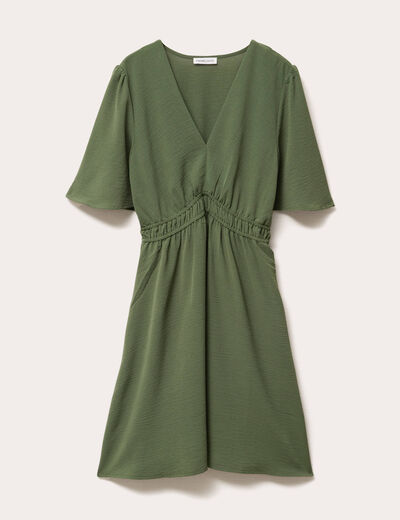 Robe évasée taille élastiquée vert kaki femme