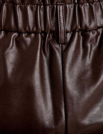 Short large taille haute en similicuir marron fonc&eacute; femme
