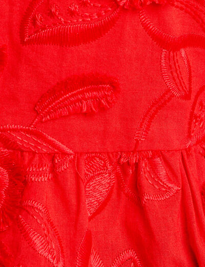 Blouse manches courtes noeuds rouge fluo femme