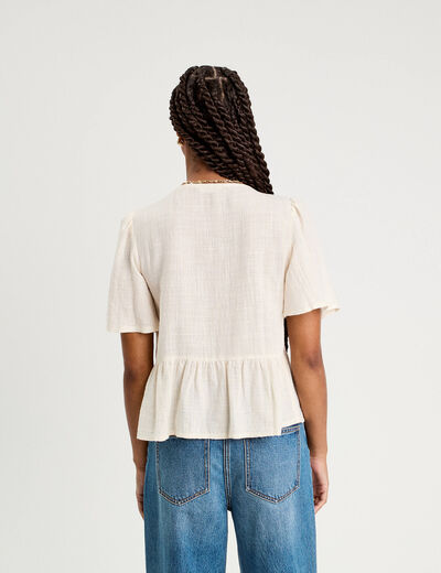 Blouse manches courtes noeuds ecru femme