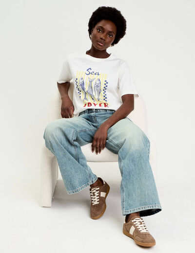 T-shirt oversize manches courtes ecru femme