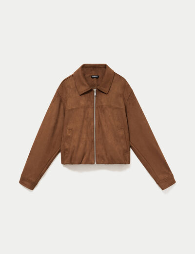 Veste effet boule oversize cropped marron femme