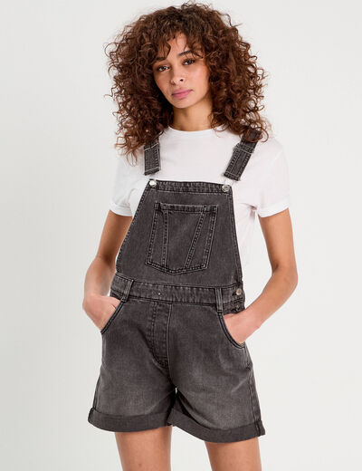 Salopette short en jean denim noir femme