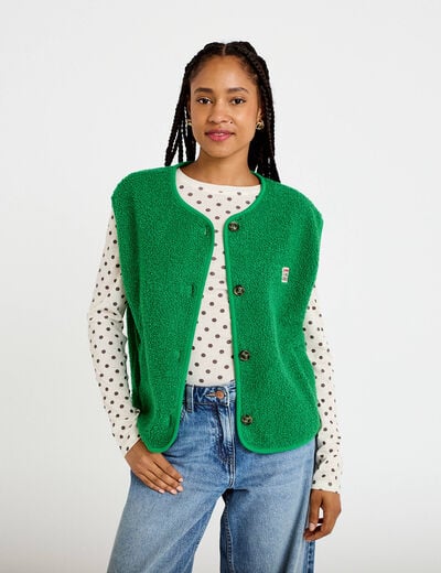 Gilet sans manches fausse fourrure vert fonc&eacute; femme