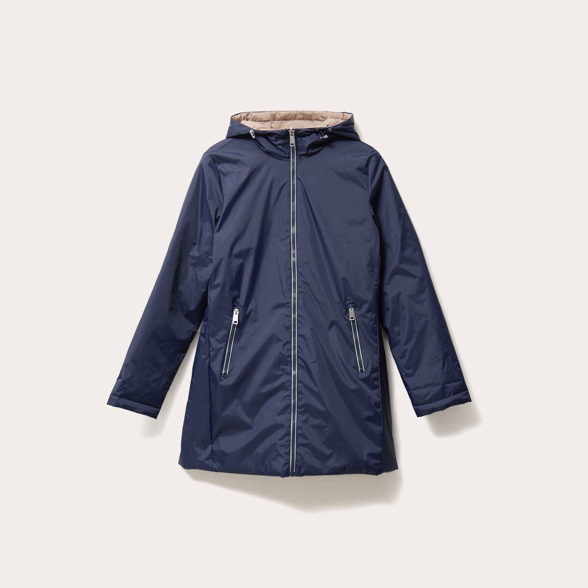 Parka &agrave; capuche r&eacute;versible bleu marine femme