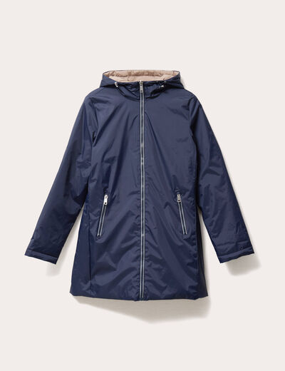 Parka à capuche réversible bleu marine femme