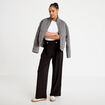 Pantalon large taille haute fluide noir femme