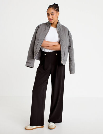 Pantalon large taille haute fluide noir femme