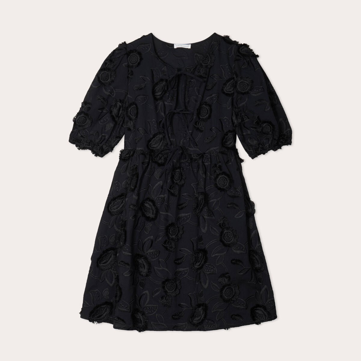 Robe évasée brodée noir femme
