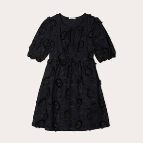 Robe évasée brodée noir femme