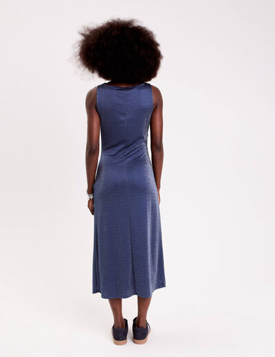 Robe longue fils m&eacute;tallis&eacute;s bleu fonc&eacute; femme