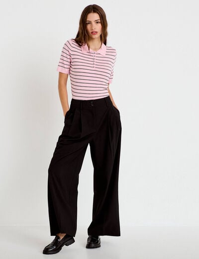 Pantalon large &agrave; pinces noir femme