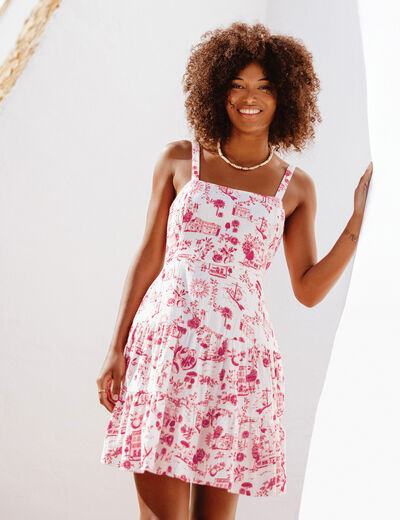 Robe évasée avec bretelles rose fushia femme