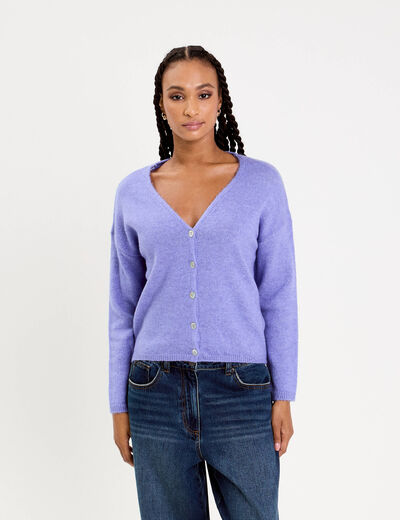 Gilet boutonné avec col en V bleu violet femme