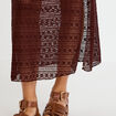 Jupe longue droite en dentelle marron femme