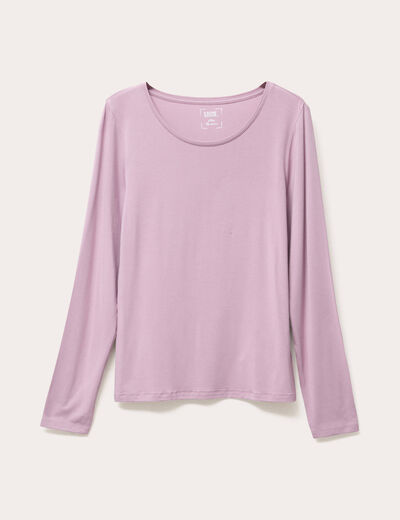T-shirt uni à manches longues vieux rose femme