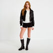Bomber ajust&eacute; cropped similicuir noir femme