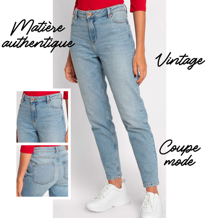 Jeans mom délavé denim double stone femme
