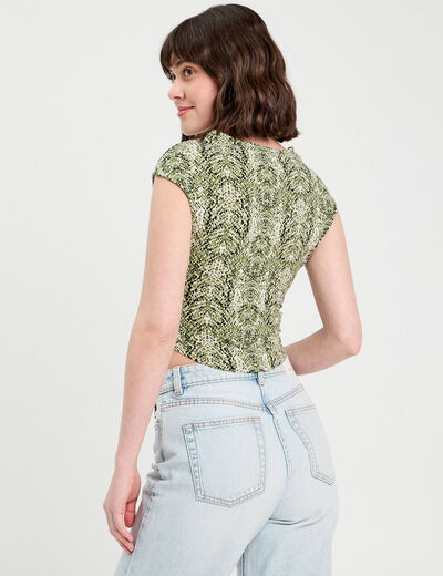 T-shirt asymétrique vert kaki femme