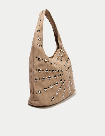 Sac aspect daim d&eacute;tails clout&eacute;s beige femme