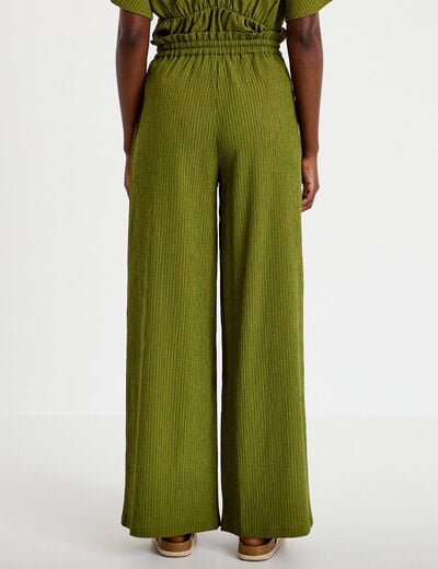 Pantalon large fluide taille haute vert kaki femme
