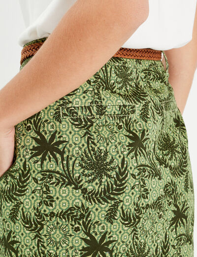 Jupe chino droite ceinturée vert femme
