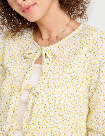 Blouse nouée manches longues blanc femme