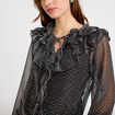 Blouse voile transparent paillet&eacute; gris argent femme