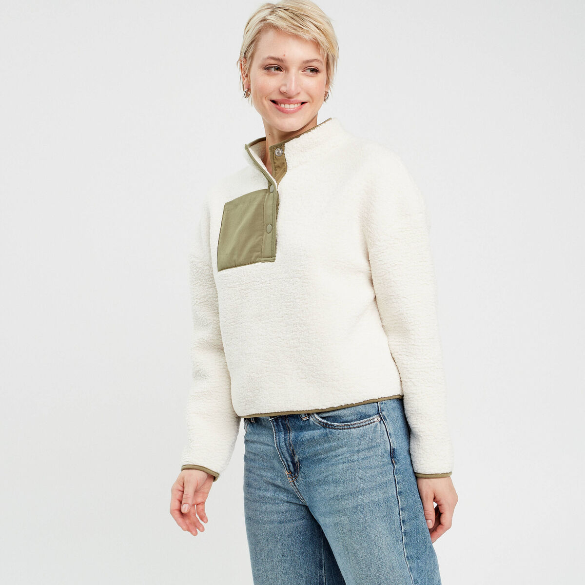 Sweat effet polaire ecru femme