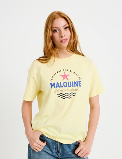 T-shirt col rond manches courtes jaune pastel femme