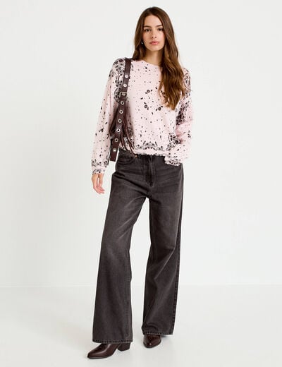 Pull col rond manches longues rose clair femme