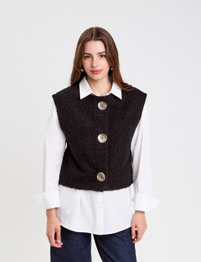 Gilet sans manches col rond noir femme