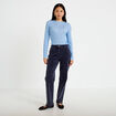 Pantalon droit en velours bleu marine femme