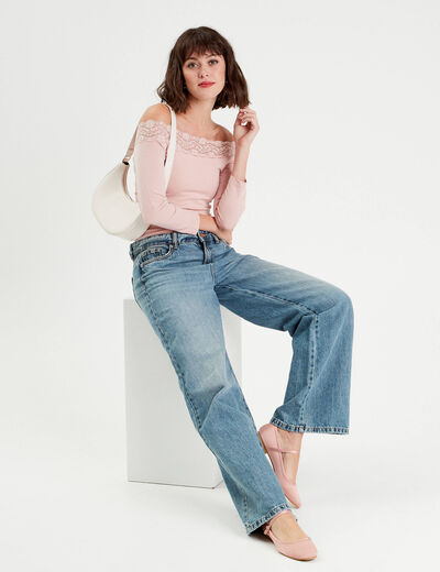 T-shirt manches 3/4 rose pastel femme