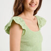 T-shirt smocké avec broderie vert clair femme