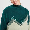 Pull avec sequins vert foncé femme