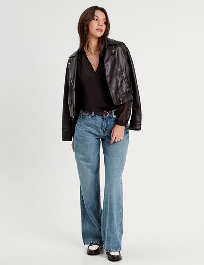 Blouse manches plumetis noir femme