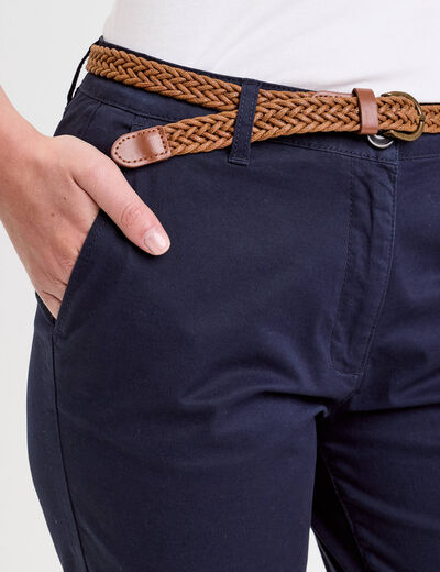 Pantalon chino 7/8ème bleu marine femme
