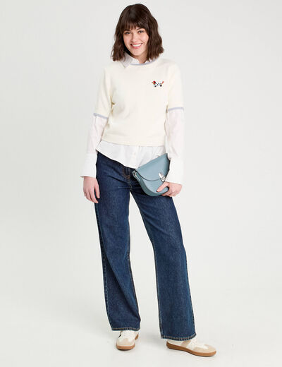Pull manches courtes ecru femme