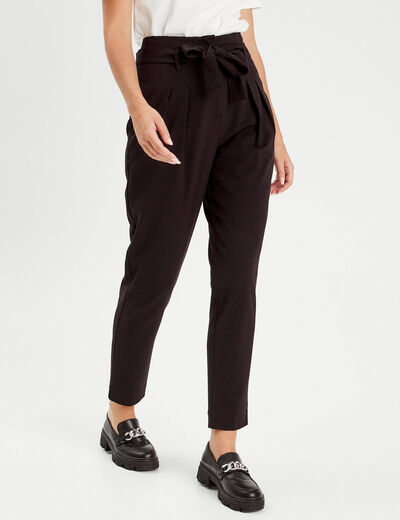Pantalon paperbag fluide noir femme