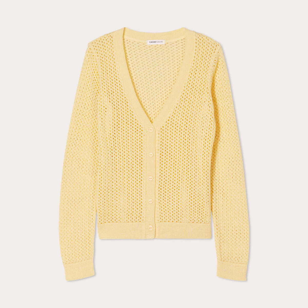 Gilet manches longues ajouré jaune moutarde femme