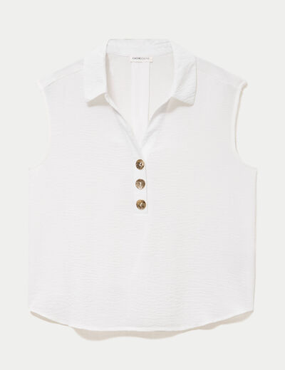 Blouse droite sans manches pliss&eacute;e ecru femme
