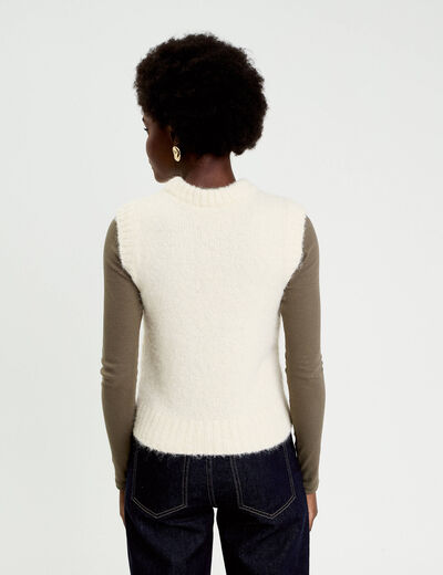 Pull sans manches ecru femme
