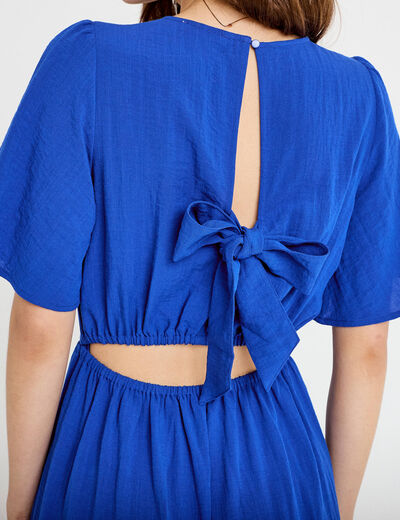 Robe &eacute;vas&eacute;e col v bleu electrique femme