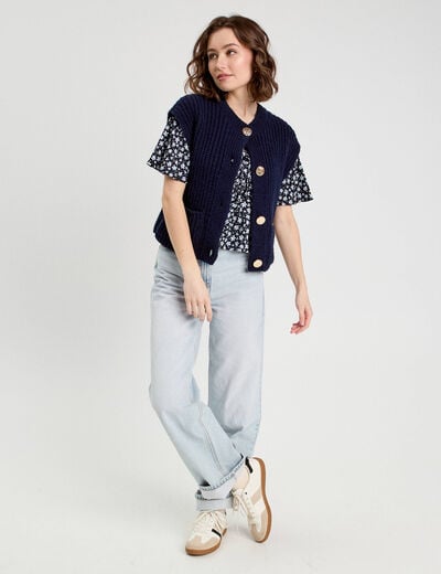 Blouse noeud et volants noir femme
