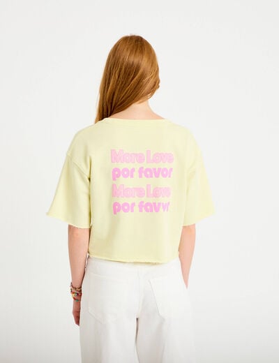 Sweat oversize cropped col rond jaune clair femme